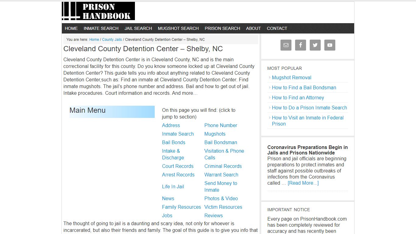 Cleveland County Detention Center – Shelby, NC - Prison Handbook